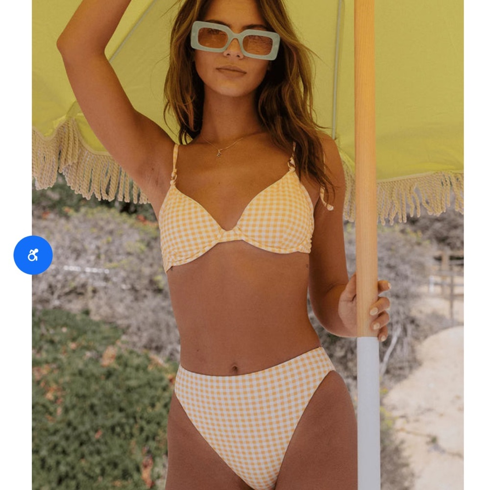 Dippin Daisys yellow gingham bikini Elise top XS and Seashore bottoms S NWT